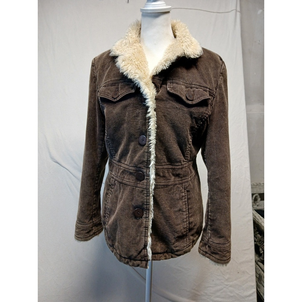 Vintage Braeton y2k corduroy brown jacket Fur trim womens medium 90s